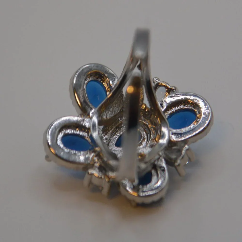 Luxury Geometric Faux Sapphire & Cubic Zirconia Floral Ring